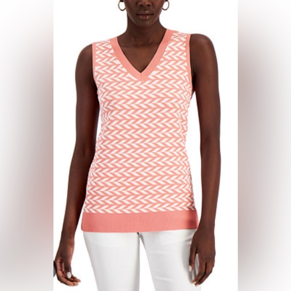 Alfani Coral Chevron Herringbone Pullover Knit Top